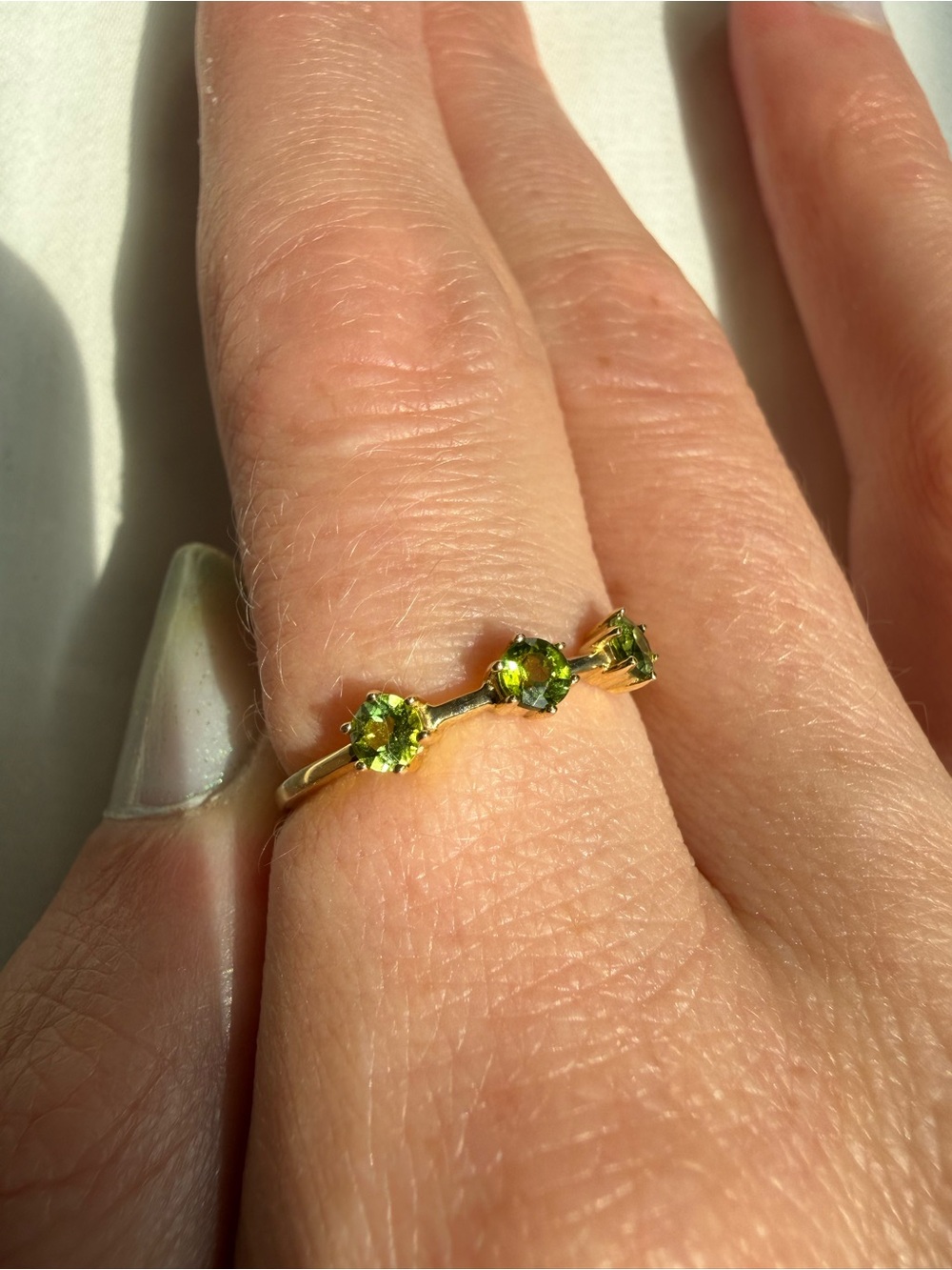 Local Eclectic Solid Gold Tourmaline Trio Stacking Ring Light Green size 6 - Picture 5 of 8